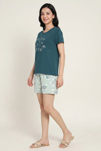 Zivame Shell Print Knit Cotton Short Set - Surf Spray — thumbnail 3